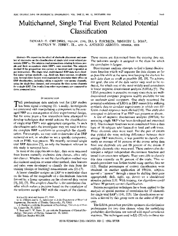 (PDF) Multichannel, Single Tral Event Related Potential Classification