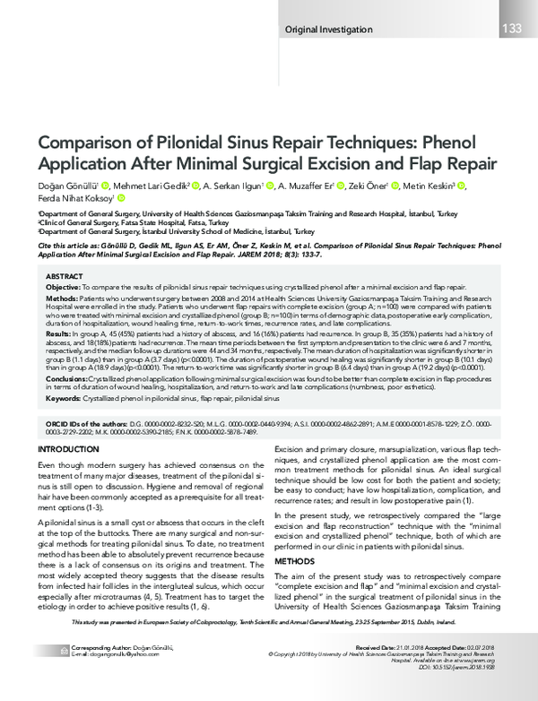 (PDF) Comparison of Pilonidal Sinus Repair Techniques: Phenol ...