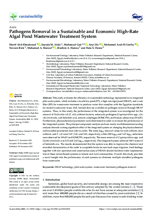 (PDF) Pathogens Removal in a Sustainable and Economic HighRate Algal