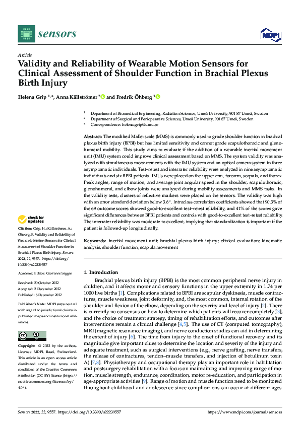 (PDF) Validity and Reliability of Wearable Motion Sensors for Clinical ...