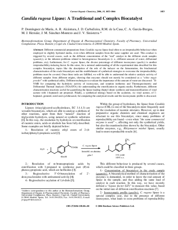 (PDF) Candida rugosa Lipase: A Traditional and Complex Biocatalyst