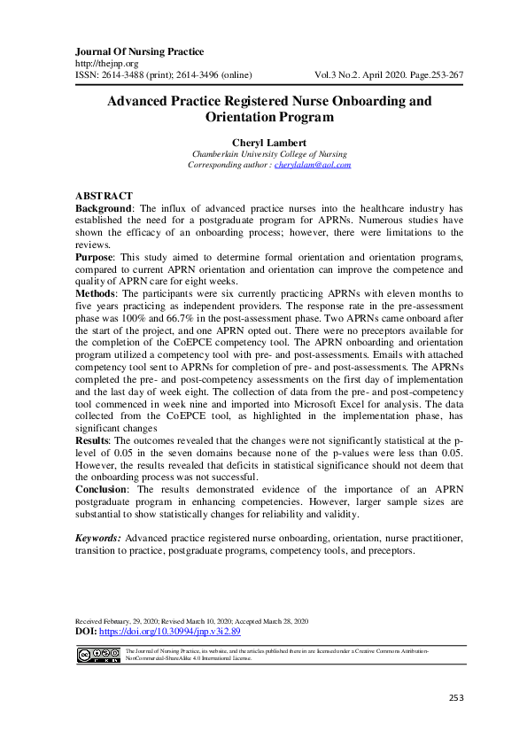 (PDF) Advanced Practice Registered Nurse Onboarding and Orientation Program