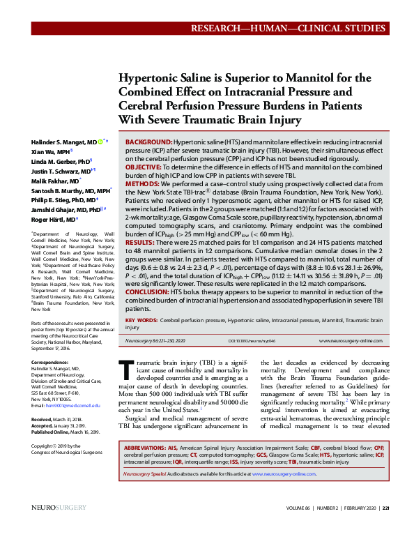 (PDF) Hypertonic Saline is Superior to Mannitol for the Combined Effect ...