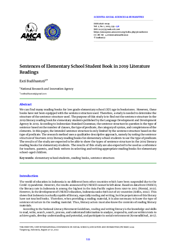 (PDF) Sentences of Elementary School Student Book in 2019 Literature ...
