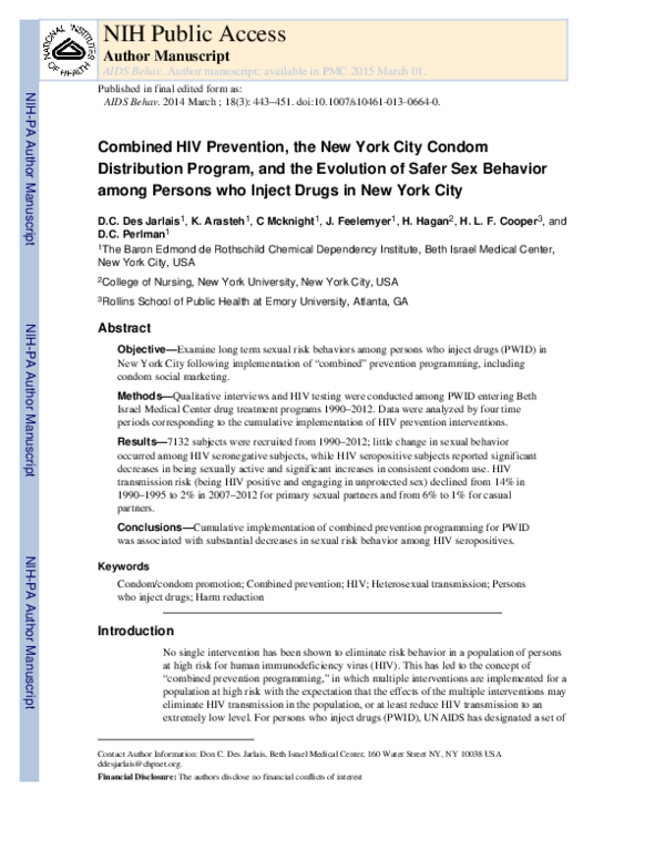(PDF) Combined HIV Prevention, the New York City Condom Distribution ...