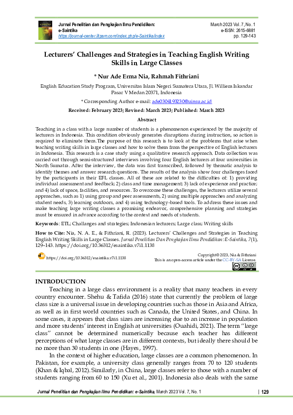 (PDF) Lecturers’ Challenges and Strategies in Teaching English Writing ...