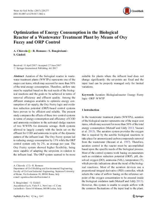 (PDF) Optimization of Energy Consumption in the Biological Reactor of a ...