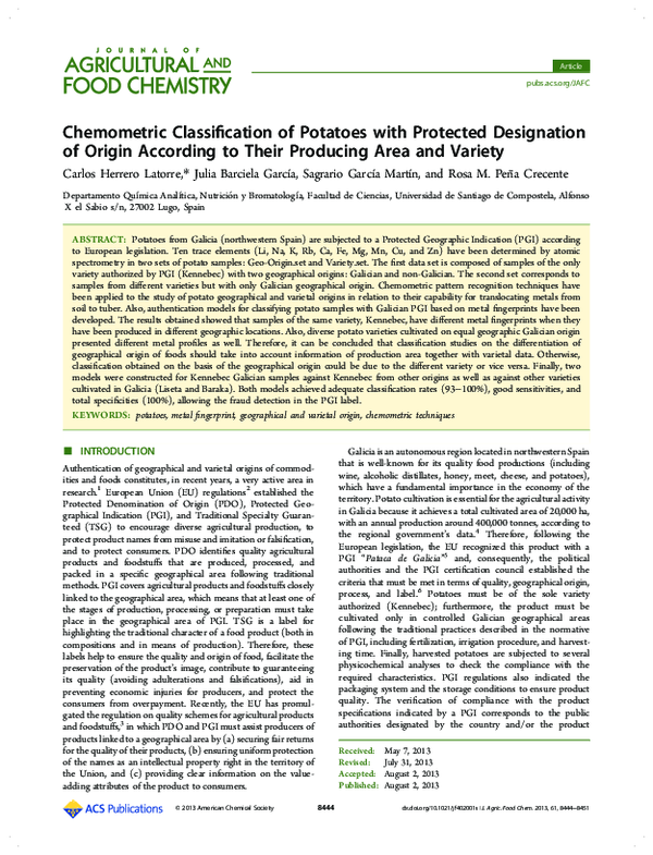 (PDF) Chemometric Classification of Potatoes with Protected Designation ...