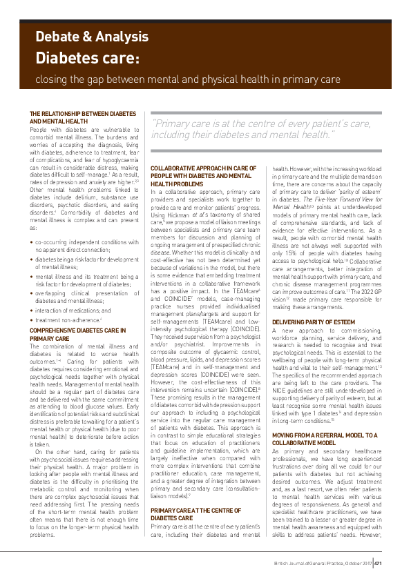 (PDF) Diabetes care: closing the gap between mental and physical health ...