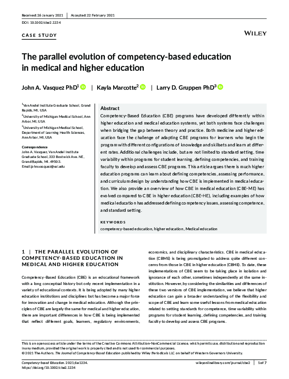 (PDF) The parallel evolution of competency‐based education in medical ...