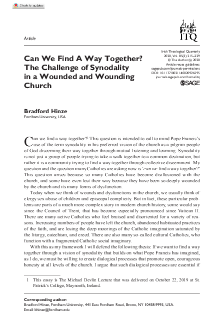 (PDF) Can We Find A Way Together? The Challenge of Synodality in a ...