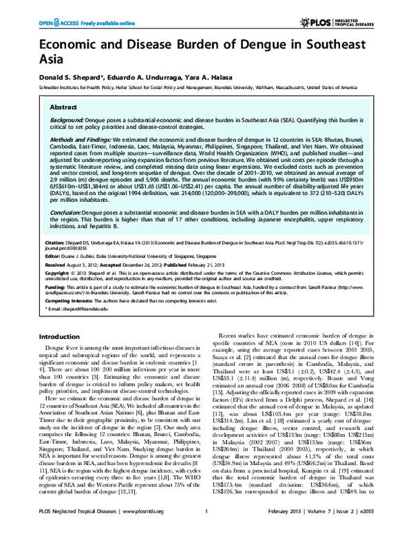 (PDF) Economic and Disease Burden of Dengue in Southeast Asia