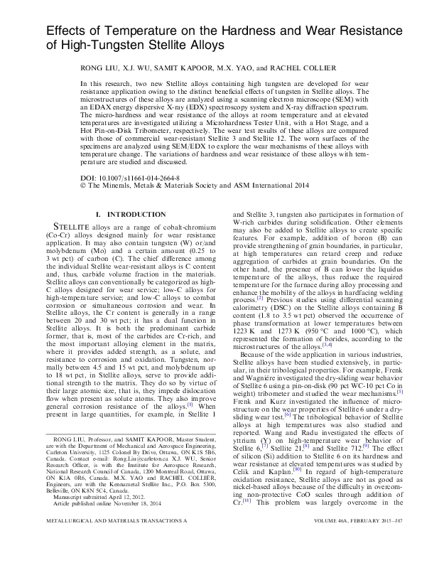 (PDF) Effects of Temperature on the Hardness and Wear Resistance of ...