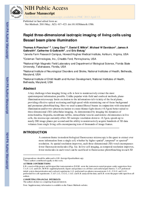 (PDF) Rapid three-dimensional isotropic imaging of living cells using ...