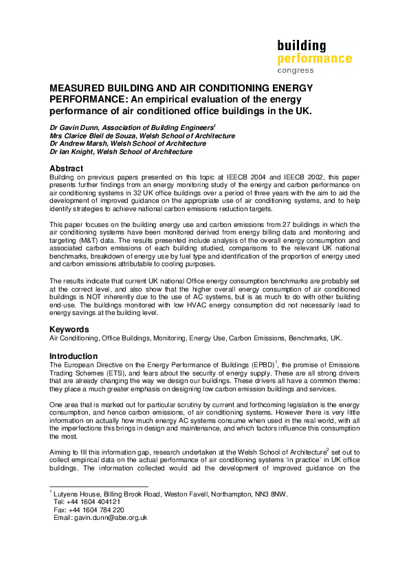 (PDF) Measured building and air conditioning energy performance an