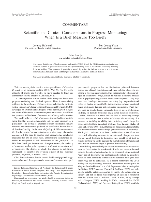 (PDF) Scientific and clinical considerations in progress monitoring ...