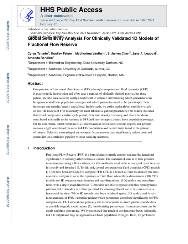 (PDF) Global Sensitivity Analysis For Clinically Validated 1D Models of ...