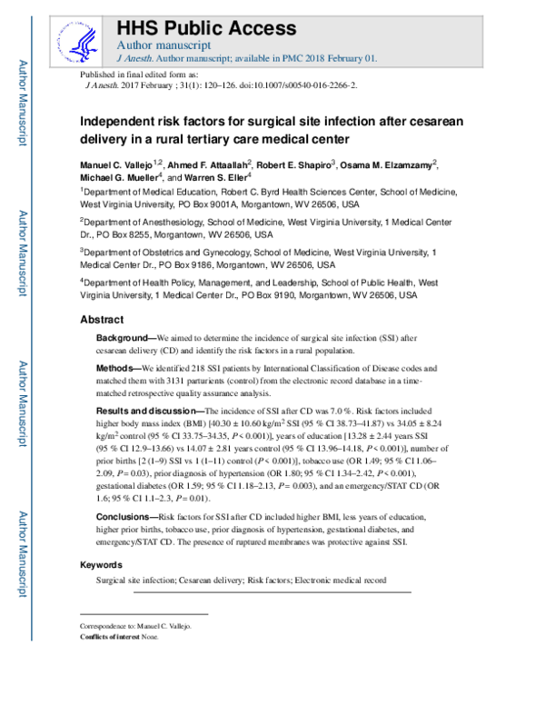 (PDF) Independent risk factors for surgical site infection after ...