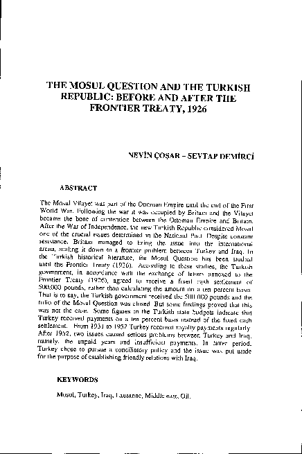 (PDF) The Mosul Question and the Turkish Republic: Before and After the ...