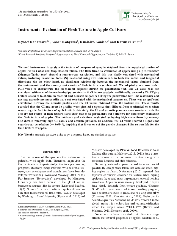 (PDF) Instrumental Evaluation of Flesh Texture in Apple Cultivars