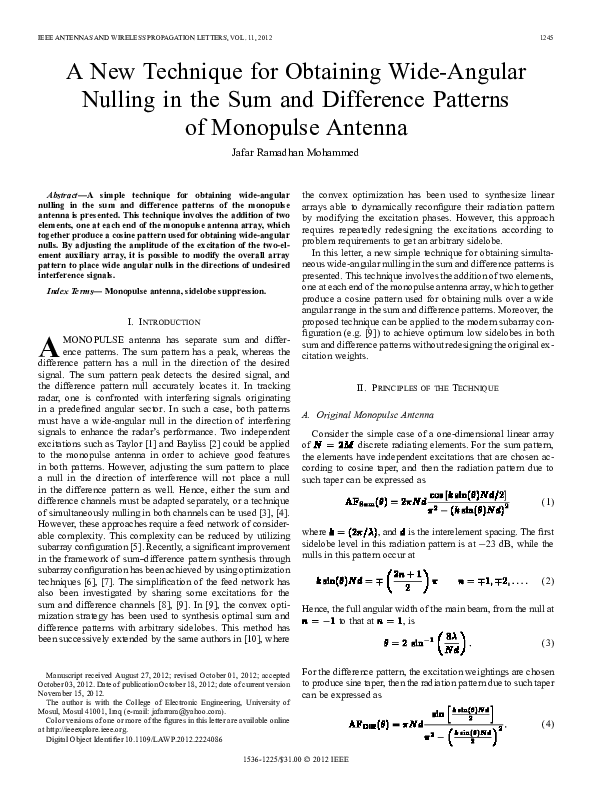 (PDF) A New Technique for Obtaining Wide-Angular Nulling in the Sum and ...