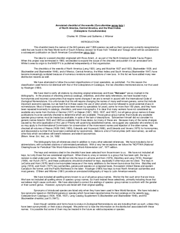 (PDF) Annotated checklist of the weevils (Curculionidae sensu lato) of ...