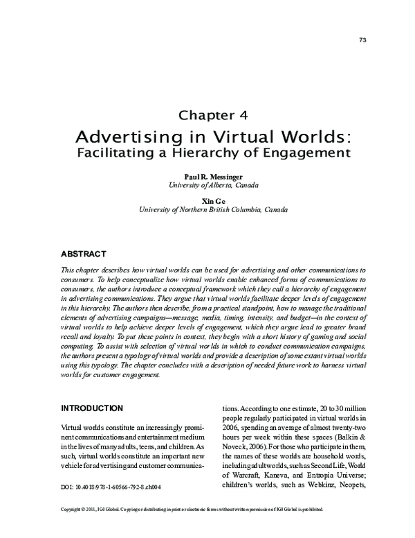 (PDF) Advertising in Virtual Worlds
