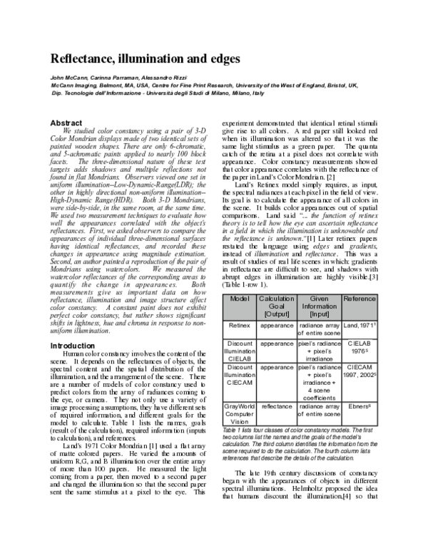 (PDF) Reflectance, illumination and edges