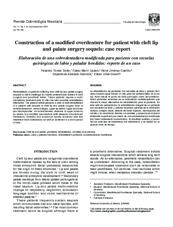 (PDF) Construction of a modified overdenture for patient with cleft lip ...