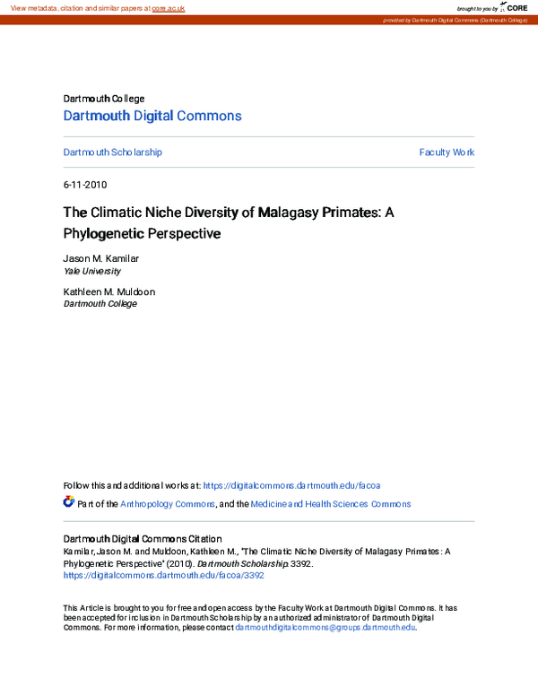 (PDF) The climatic niche diversity of Malagasy primates A approach Kathleen