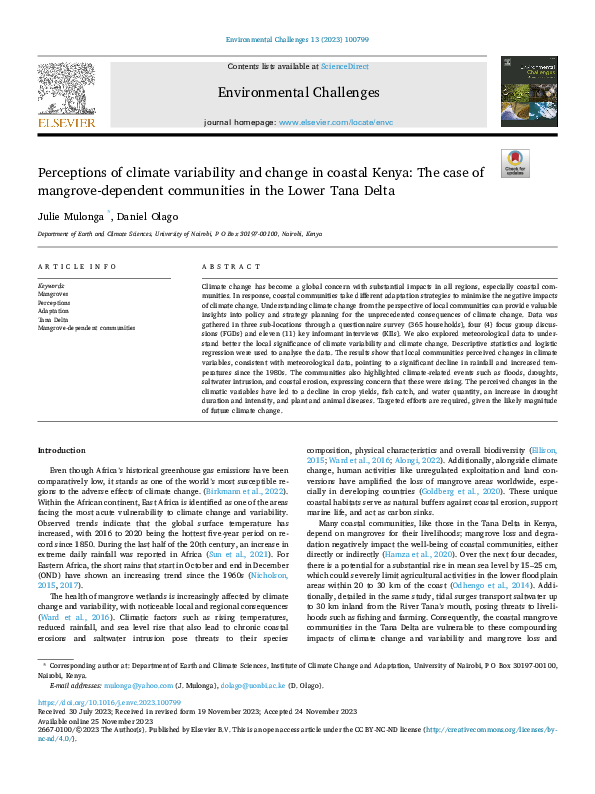 (PDF) Perceptions of climate variability and change in coastal Kenya ...