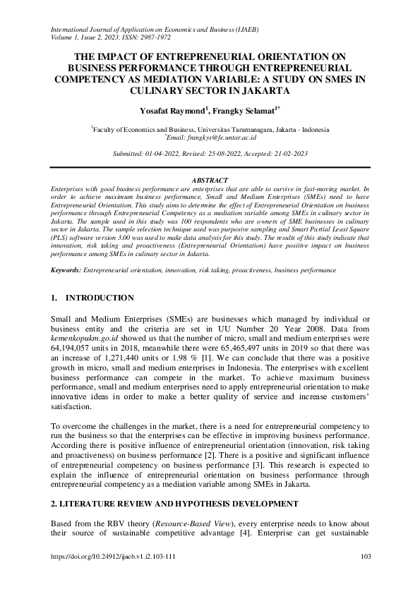 (PDF) The Impact of Entrepreneurial Orientation on Business Performance ...