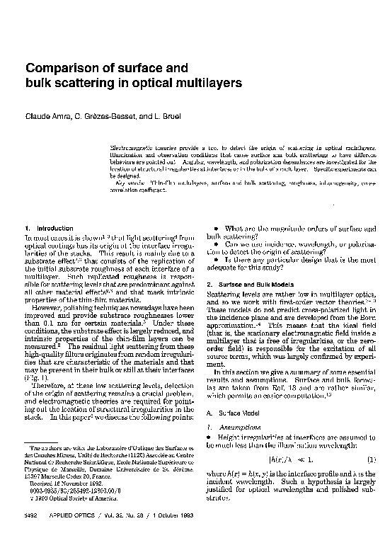 (PDF) Comparison of surface and bulk scattering in optical multilayers