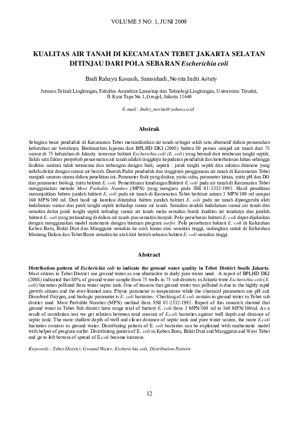 (PDF) KUALITAS AIR TANAH DI KECAMATAN TEBET JAKARTA SELATAN DITINJAU ...