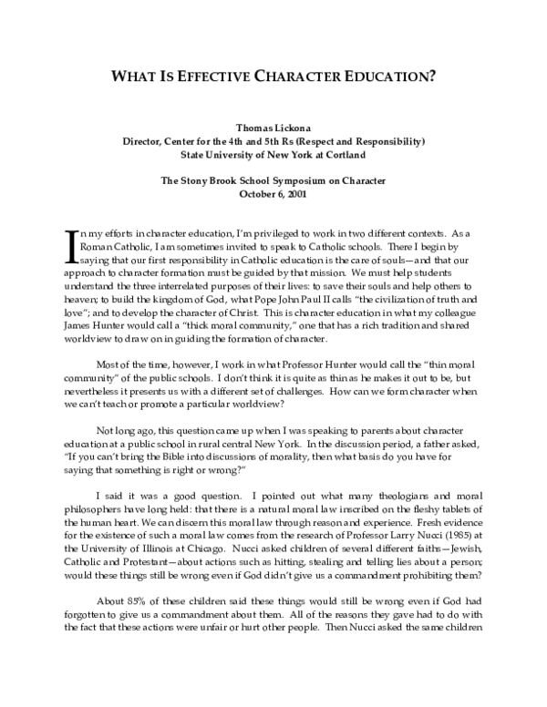 (PDF) The Eleven Principles of Effective Character Education: A Brief ...
