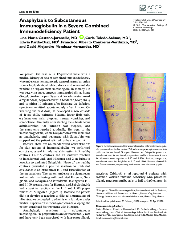 (PDF) Anaphylaxis to Subcutaneous Immunoglobulin in a Severe Combined ...