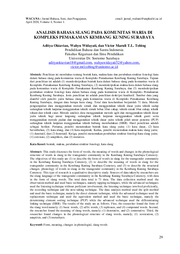 (PDF) Slang Language Analysis of the Waria Community in the Kembang ...