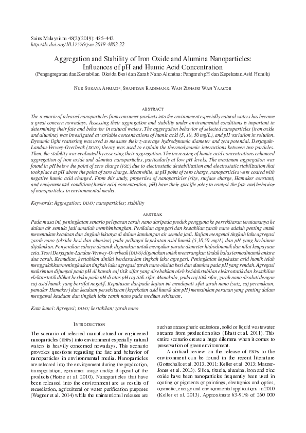 (PDF) Aggregation and Stability of Iron Oxide and Alumina Nanoparticles ...