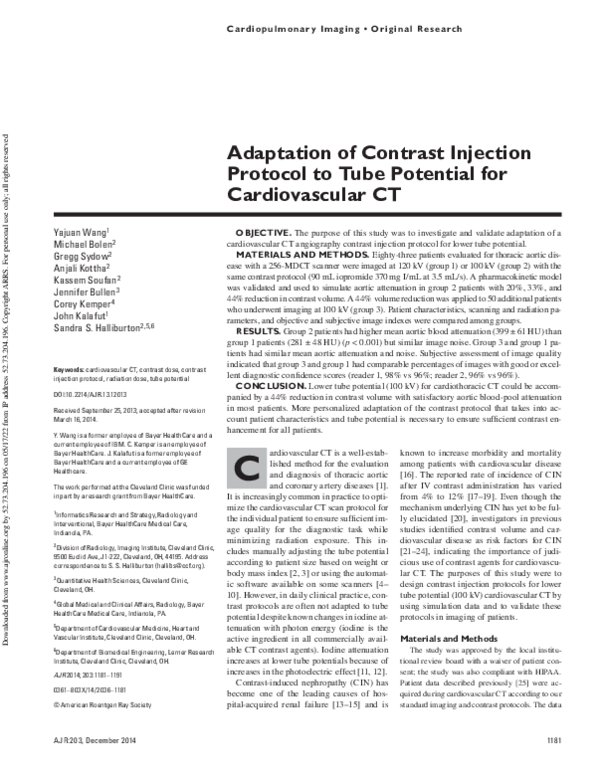 (PDF) Adaptation of Contrast Injection Protocol to Tube Potential for ...