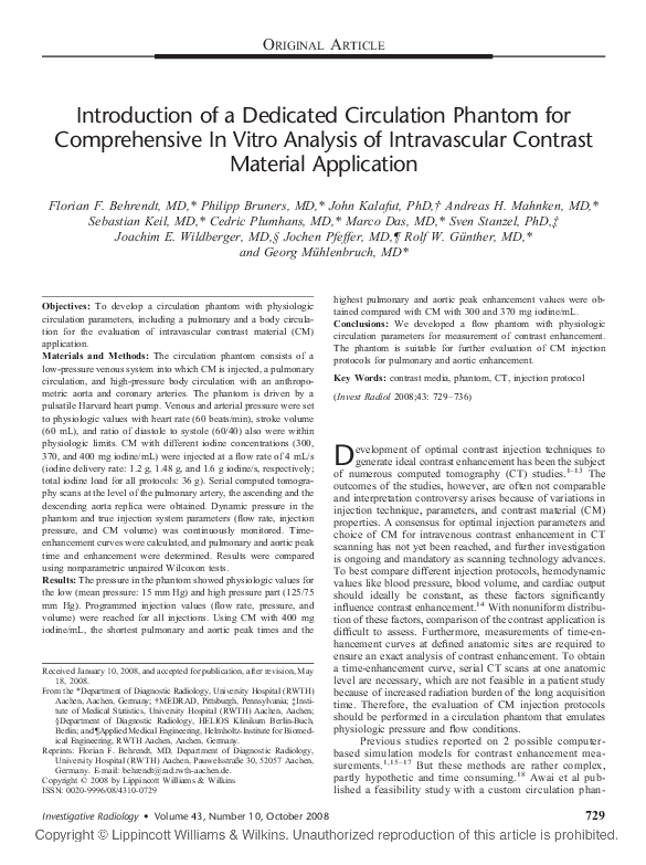 (PDF) Introduction of a Dedicated Circulation Phantom for Comprehensive ...