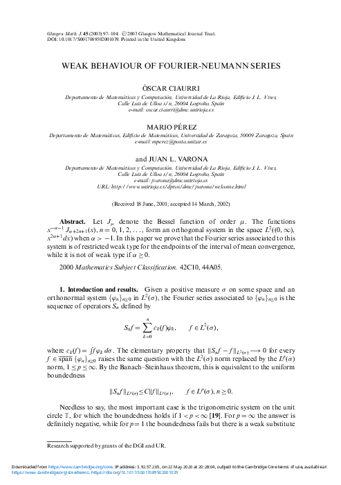 (PDF) Weak Behaviour of Fourier-Neumann Series