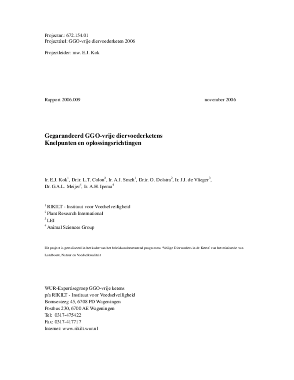 Gegarandeerd GGO-vrije diervoederketens Knelpunten en oplossingsrichtingen