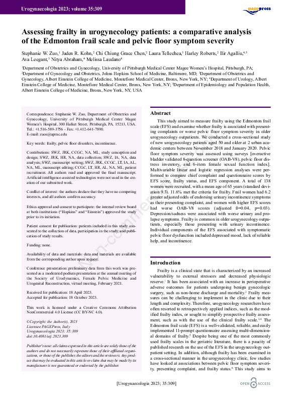 (PDF) Assessing frailty in urogynecology patients: a comparative ...