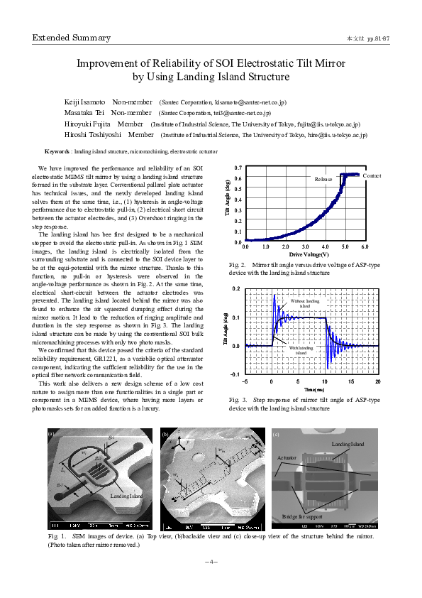 (PDF) Improvement of Reliability of SOI Electrostatic Tilt Mirror by ...