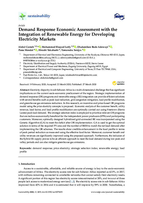 (PDF) Demand Response Economic Assessment with the Integration of ...