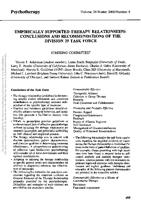 (PDF) Empirically supported therapy relationships: Conclusions and ...