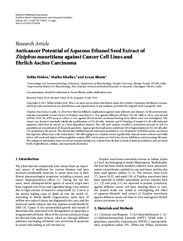 (PDF) Anticancer Potential of Aqueous Ethanol Seed Extract ofZiziphus ...