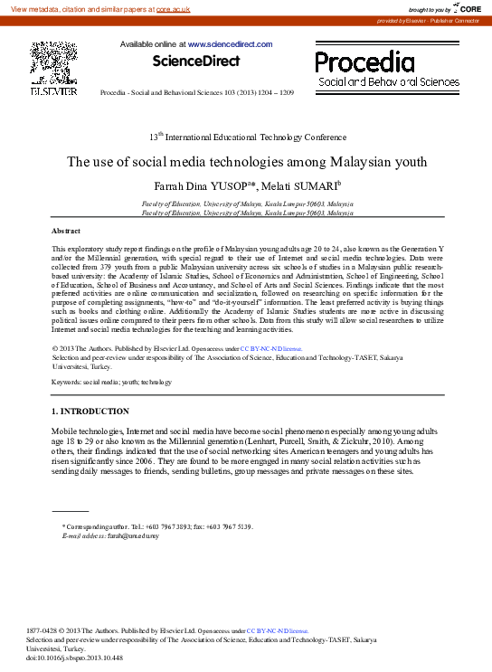 (PDF) The Use of Social Media Technologies among Malaysian Youth