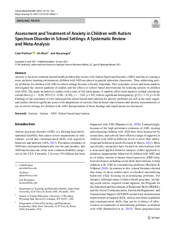 (PDF) Assessment and Treatment of Anxiety in Children with Autism ...