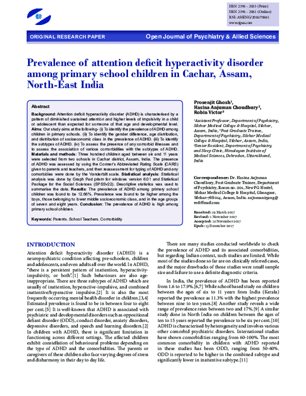 (PDF) Prevalence of attention deficit hyperactivity disorder among ...